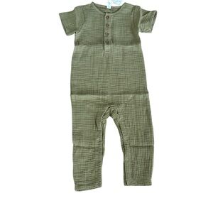 Colored Organics Olive Button-Up Muslin Romper 12-18m